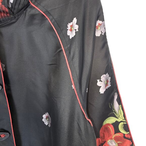 UBU Reversible Mid Length Jacket Pleated Hood Black Floral Striped Floral M - Picture 13 of 15